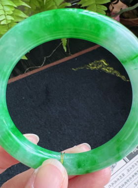 圆条54圈口缅甸天然A货老坑种翡翠手镯玉镯子平洲直供011D0128