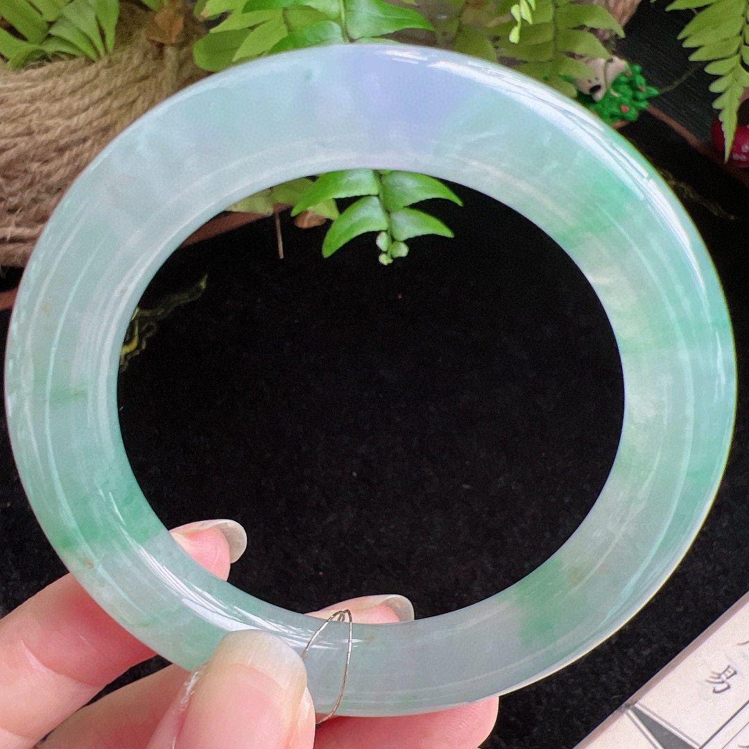 圆条54圈口缅甸天然A货老坑种玉镯平洲翡翠手镯精选编号047D0403E