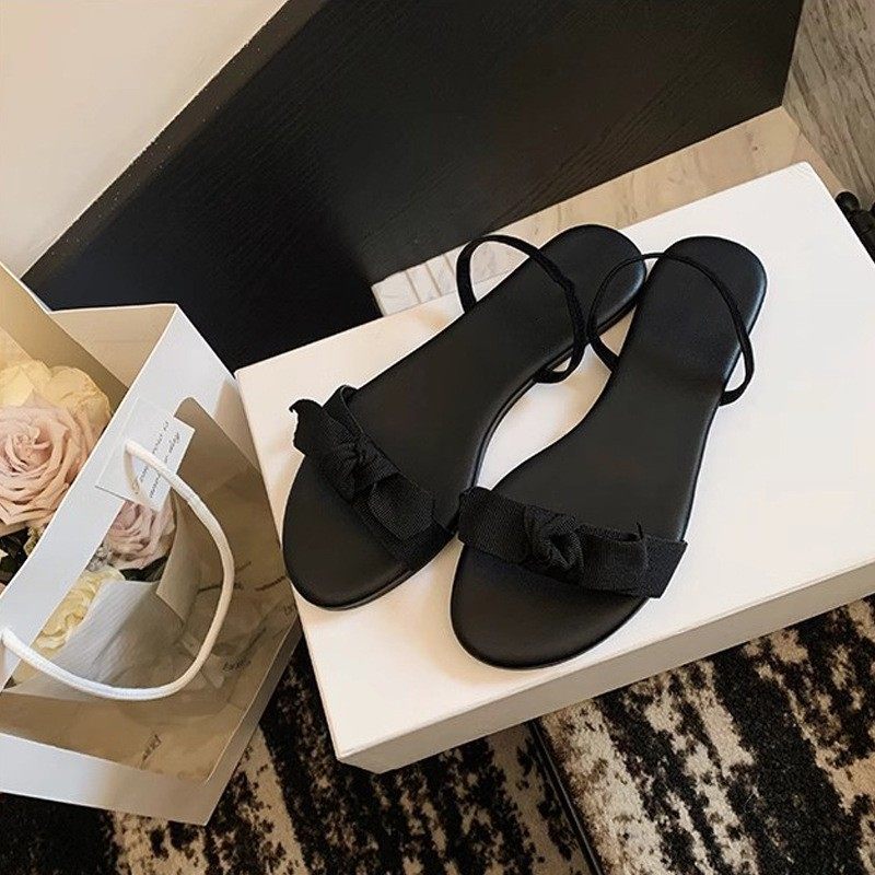 凉拖女夏外穿2025新款甜美蝴蝶结一字带平底沙滩拖鞋小众两穿凉鞋