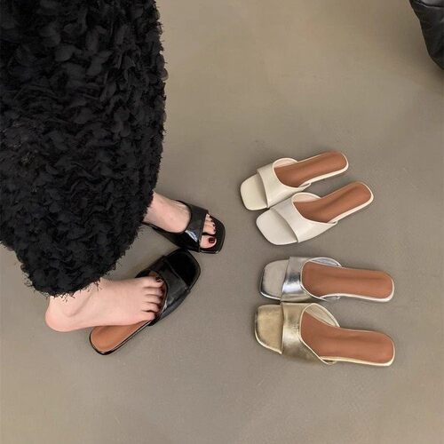 平底一字拖鞋银色凉拖鞋女