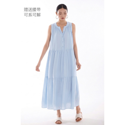 连衣裙子女夏早春新款多巴胺蓝色