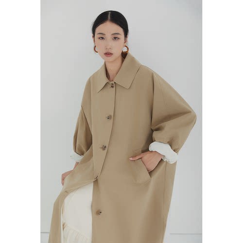 CR纸感肌理中长气质简约风衣外套