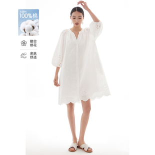 【100%棉】CR连衣裙白色镂空刺绣短裙春夏新款裙子女装小个子穿搭