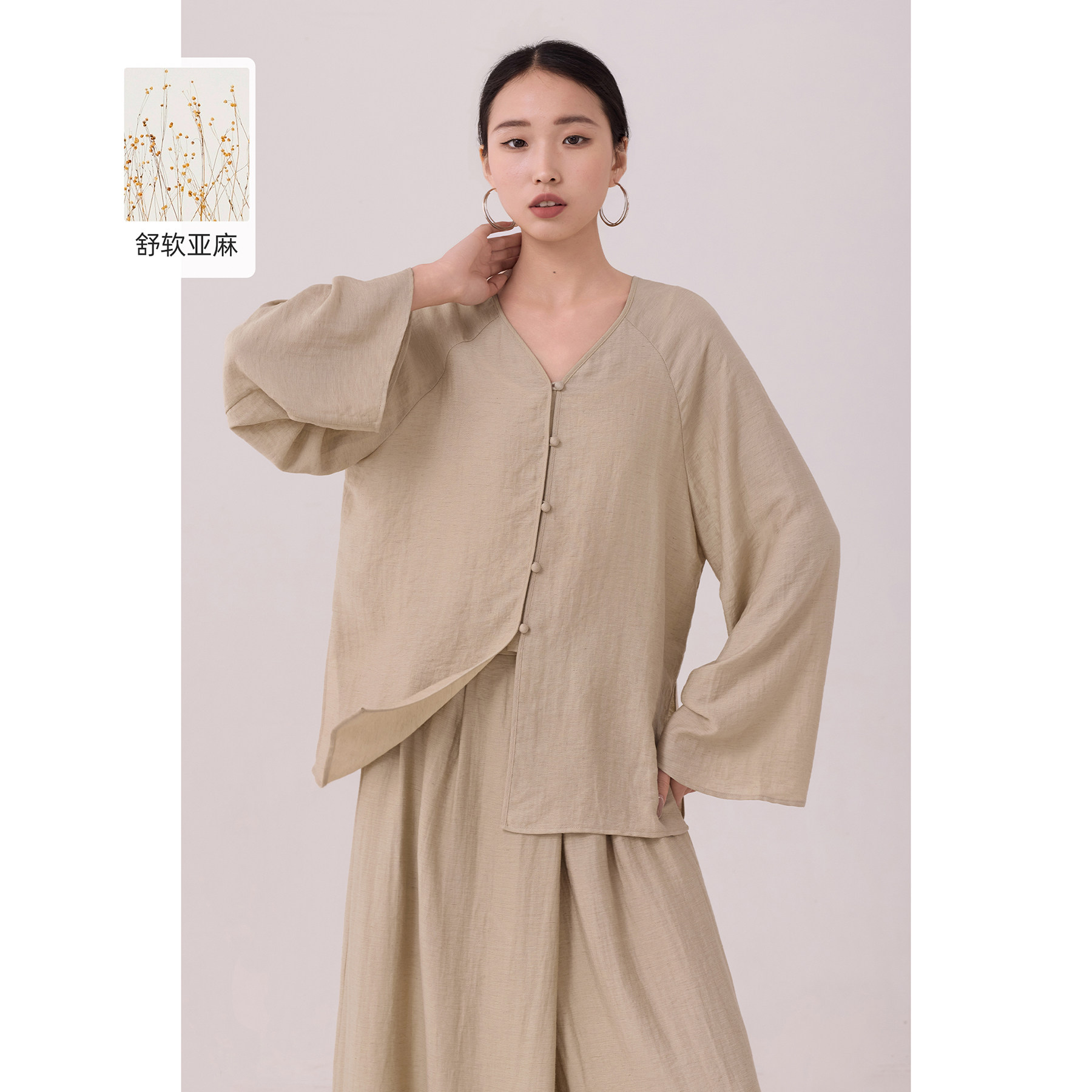亚麻衬衫女长袖开衫宽松气质松弛感上衣2026春夏秋新款慵懒风套装