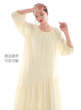 连衣裙黄色女装2026春夏新款超好看海边度假气质法式长裙皱皱肌理
