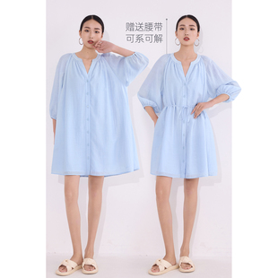 连衣裙V领A字短裙2026春夏女装蓝色小个子穿搭今年流行的新款裙子