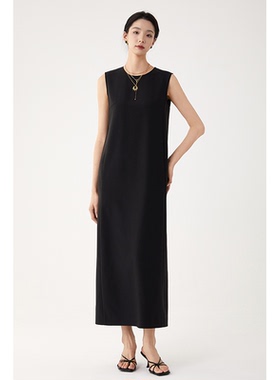 CR黑色连衣裙直筒懒人通勤裙宽松不挑人显瘦直筒无袖通勤简约纯色