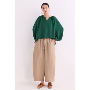 阔腿裤女今年流行八分梧桐裤宽松休闲裤卡其色九分裤子新款慵懒风