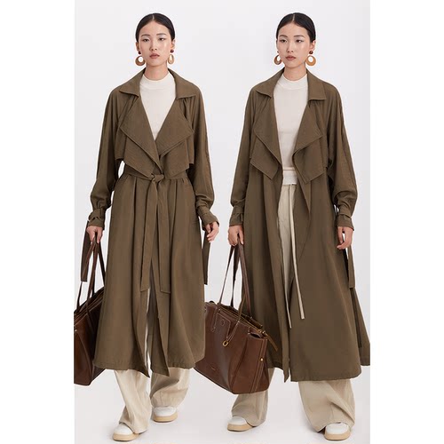 CR休闲大翻领薄长款风衣外套