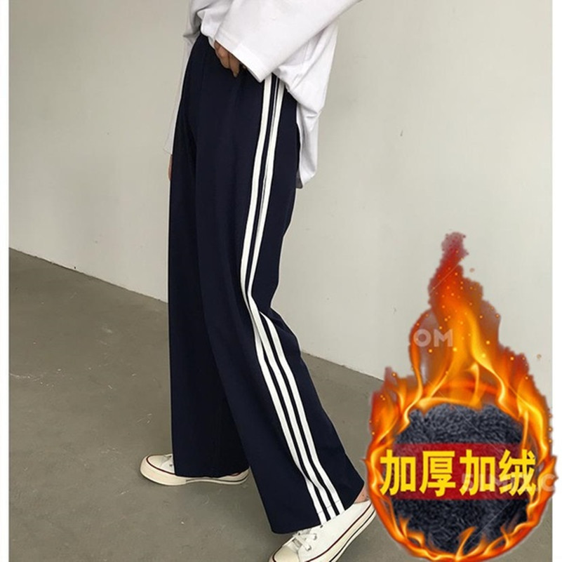 加绒加厚三条杠运动裤秋冬韩版学生宽松长裤休闲阔腿裤潮