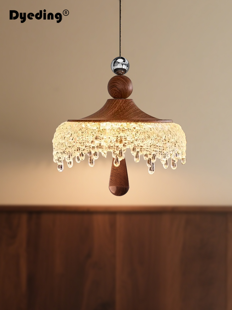 卧室床头吊灯中世纪风格胡桃色覆古客厅背景墙网红水滴餐厅餐厅灯