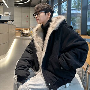 美式cleanfit毛领座山雕夹克棉服男冬季加厚短款工装外套连帽棉衣图片