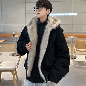 美式cleanfit毛领座山雕夹克棉服男冬季加厚短款工装外套连帽棉衣图片