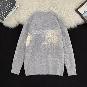 MA608-P70日系提花圆领毛衣秋冬季宽松情侣字母印花外穿针织线衣图片