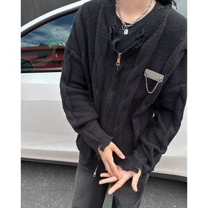 MA562-P52复古流苏破洞针织开衫毛衣美式小众宽松针织衫上衣图片