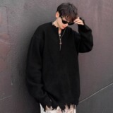 MA735-P60时尚半拉链cleanfit破坏毛边针织衫宽松慵懒毛衣，男装针织衫/毛衣，星座1611A