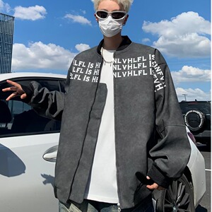 MA431-P73美式街头刺绣字母PU皮双层夹克外套拉链同款休闲外套图片