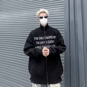 MA500-P60双拉链开衫字母立领针织衫男新款高级宽松美式毛衣外套图片
