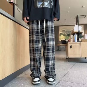 MA471-P40毛呢320克格子裤子秋新款高腰垂感阔腿裤休闲春秋毛呢裤