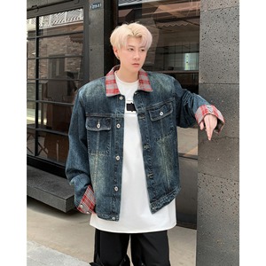 MA538-P72美式复古格纹翻领牛仔外套男春秋款小众高级感短款夹克,男装工装外套,星座1611A