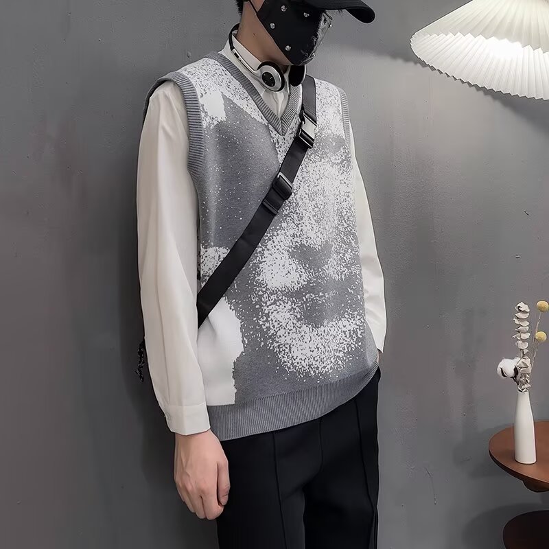 MA564-P48韩系小众设计感v领针织衫休闲坎肩马甲毛衣无袖上衣,男装针织衫/毛衣,星座1611A