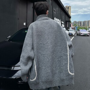 MA649-P68美式复古条纹立领秋季开衫毛衣针织休闲百搭外套图片