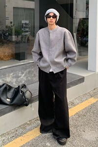 MA689-P53秋季新款棒球领开衫纯色宽松休闲慵懒感毛衣外套图片