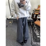 MA563-P43复古慵懒宽松撞色格子休闲百搭阔腿拖地遛弯长裤，男装休闲裤，星座1611A