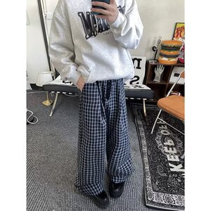 MA563-P43复古慵懒宽松撞色格子休闲百搭阔腿拖地遛弯长裤图片