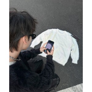 MA529-P55水貂毛半高领毛衣男慵懒风韩版宽松套头痞帅很仙针织衫图片