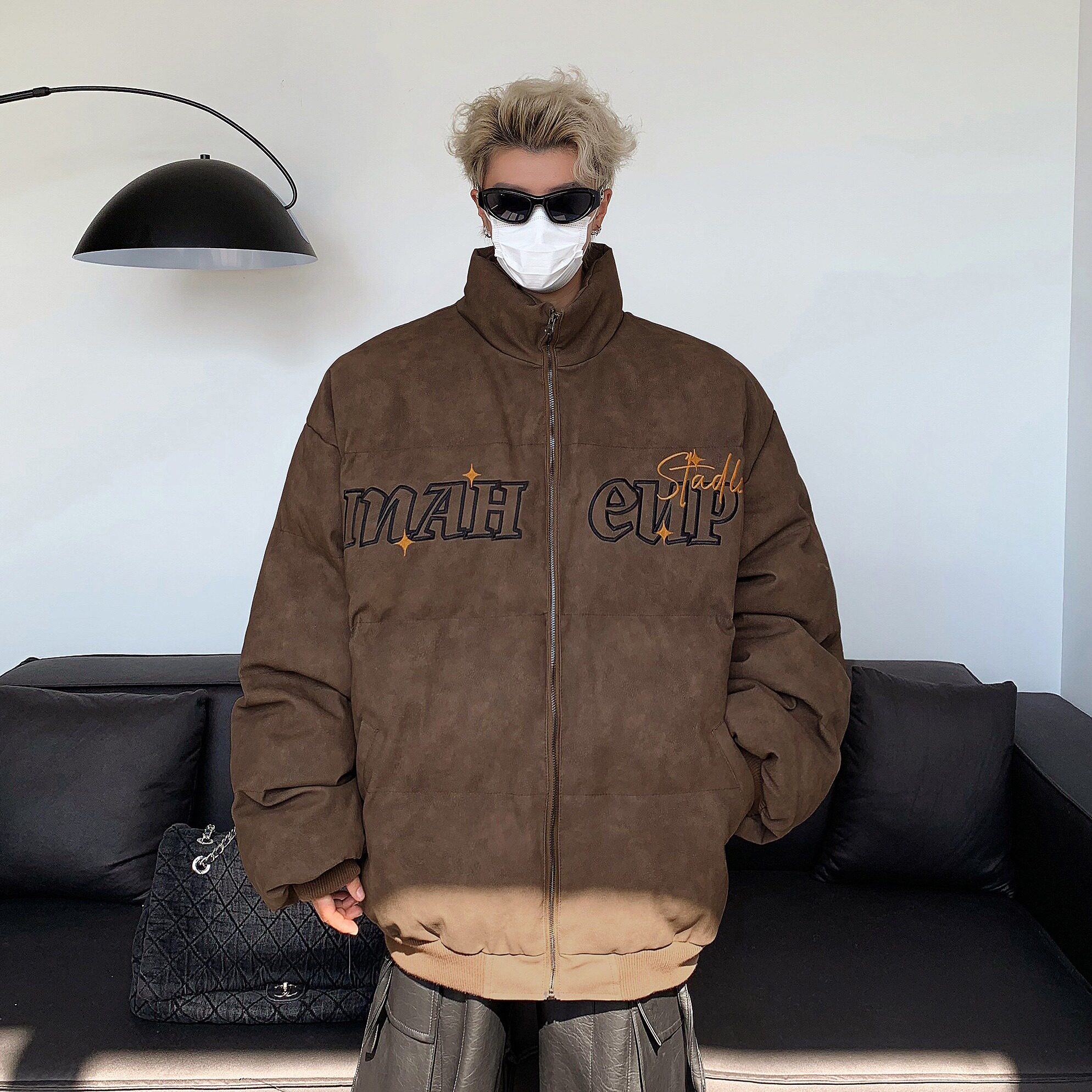 MA691-P103美式复古做旧皮面包服棉衣刺绣加厚宽松棉服皮衣外套,男装皮衣,星座1611A