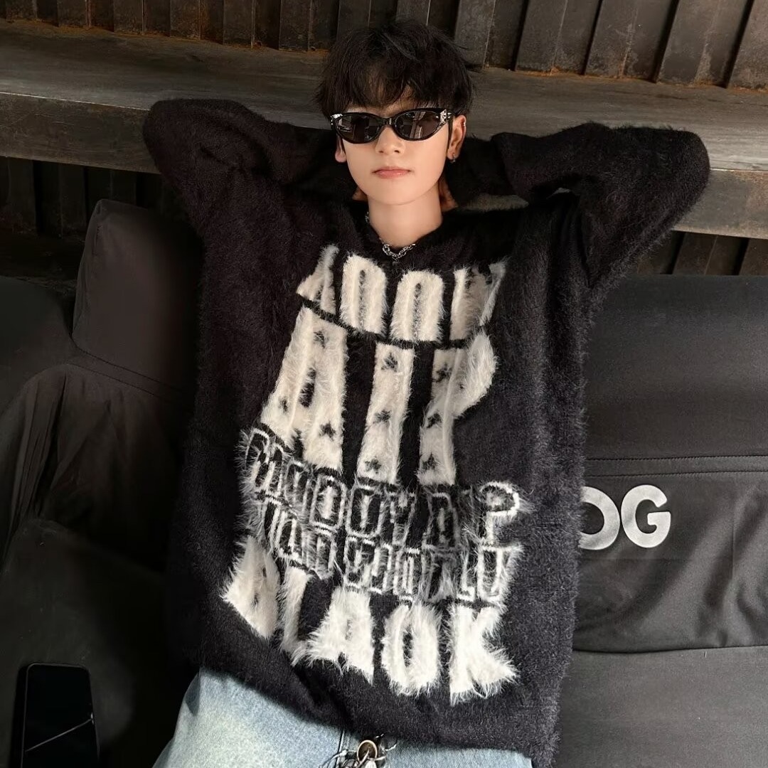 MA544-P60美式高街复古水貂绒900克字母慵懒毛衣宽松情侣针织衫，男装针织衫/毛衣，星座1611A