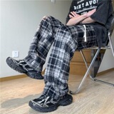 秋冬格子裤男直筒休闲日系百搭帅气潮流运动复古裤子，男装休闲裤，星座1611A