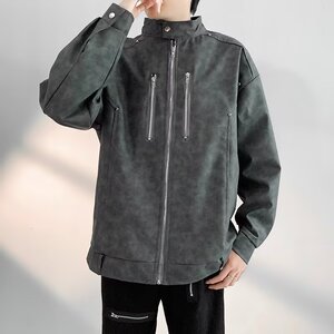 MA424-P78美式潮牌秋季PU皮夹克外套百搭时尚复古潮流痞帅外套图片
