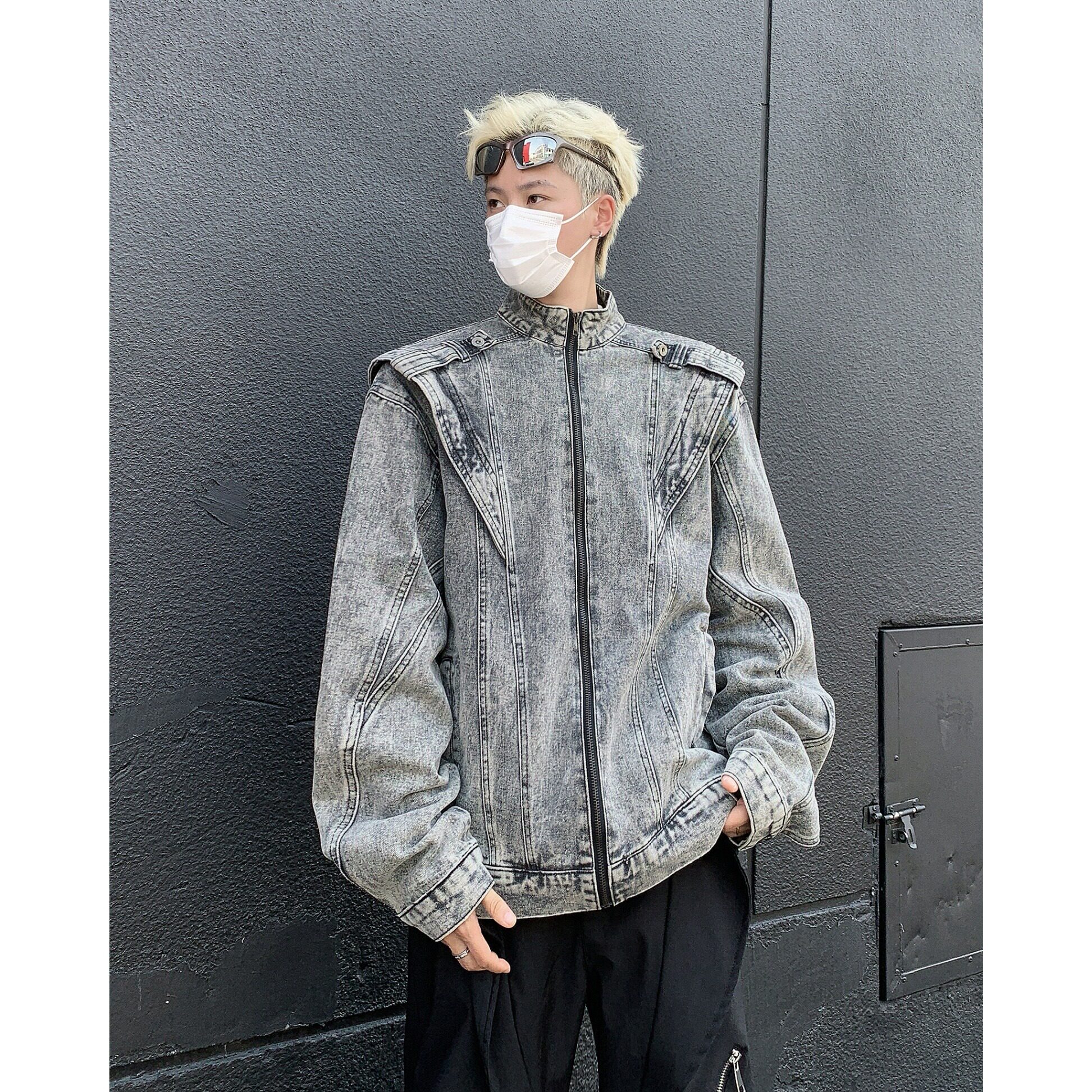 MA518-P75美式复古重工拼接短款牛仔外套潮牌cleanfit机车服夹克,男装工装外套,星座1611A
