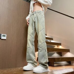 MA581-P44美式复古高街修身显瘦直筒微喇叭牛仔裤图片