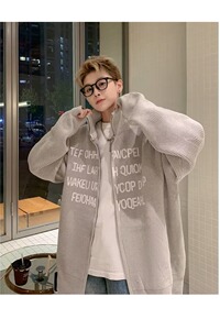 MA639-P58潮字母印花开衫拉链立领毛衣外套宽松暗黑针织衫图片