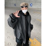 MA421-P83高级黑灰色纹理拉链连帽假两件皮夹克宽松百搭外套pu皮，男装夹克，星座1611A