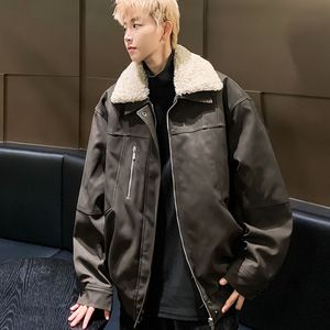 MA779-P100冬季复古羊羔毛领夹棉外套男加厚保暖美拉德机车服棉衣图片