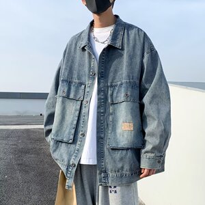 MA633-P68港风bf大口袋牛仔外套春秋季宽松百搭潮牌翻领工装夹克图片