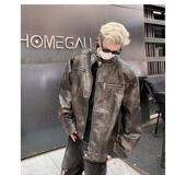 MA542-P95皮衣夹克垫肩外套小立领机车服新款美式复古痞帅皮夹克，男装夹克，星座1611A