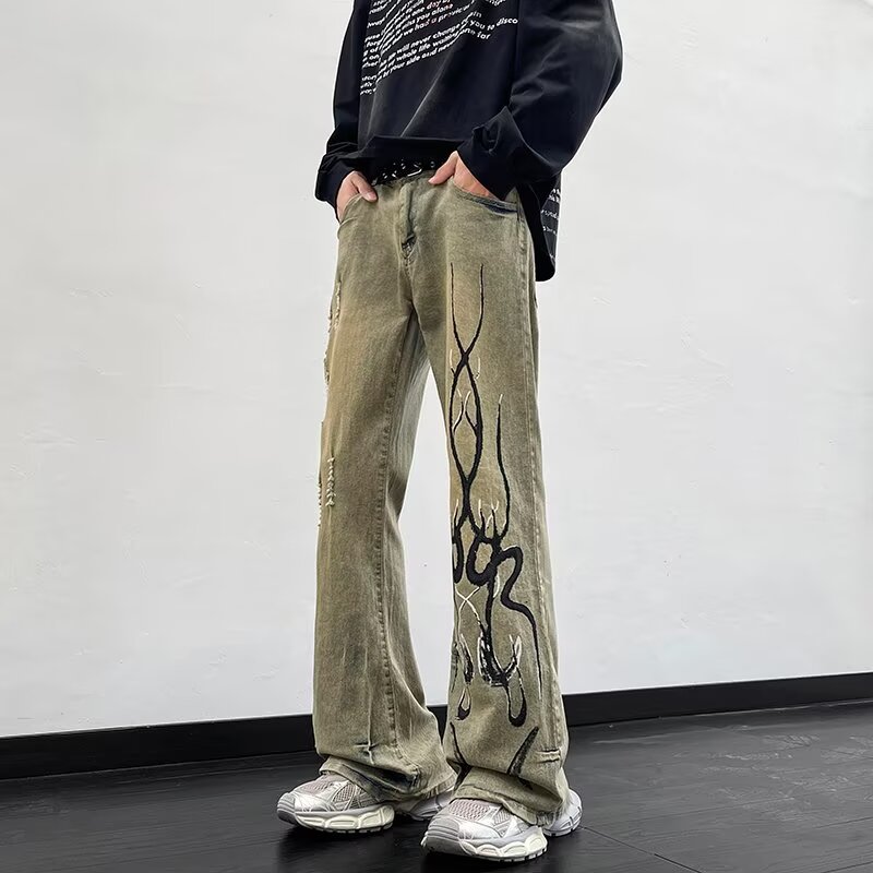 MA582-P45美式复古黄泥色水洗做旧宽松牛仔裤，女装牛仔裤，星座1611A