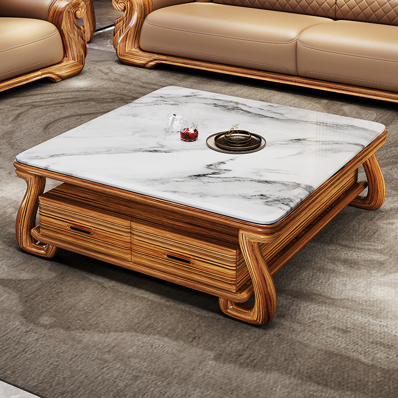 设计师新款乌金木大理石茶几现代新中式客厅家用正方形1.2米茶几