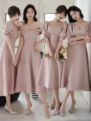 Satin bridesmaid clothes can usually wear 2021 new autumn sister Group dress dress simple atmosphere wedding small man