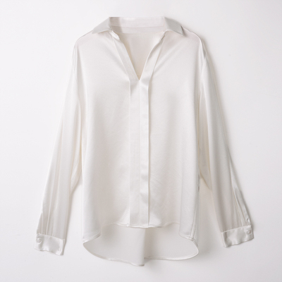 【Real/Lucky】-SZ001新款V领醋酸衬衫/试穿白M/衣长68