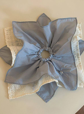 蓝色不规则方巾大肠发圈女高级感小众发饰扎头发低马尾方形头绳