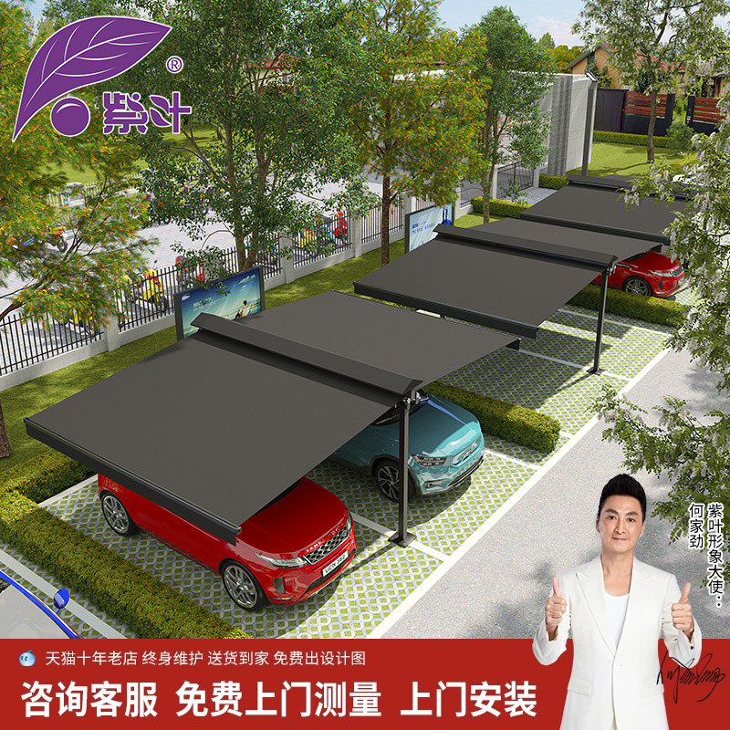 紫叶双开停车棚户外汽车电瓶车移动雨篷庭院家用遮阳棚伸缩式雨棚
