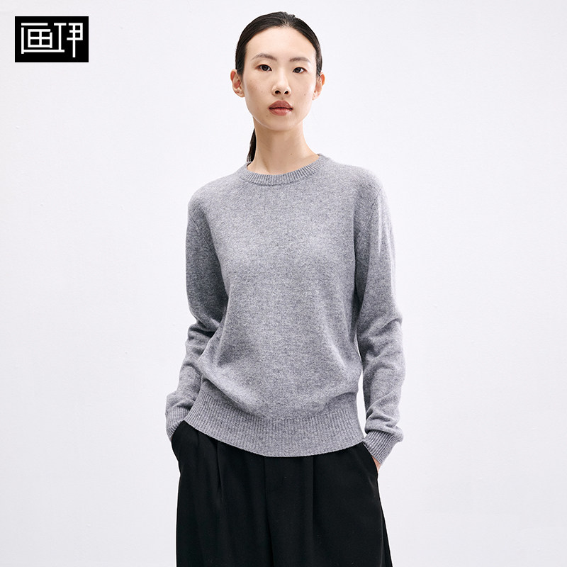 画伊秋冬羊毛羊绒混纺毛衣女通勤百搭圆领套头打底羊毛针织衫
