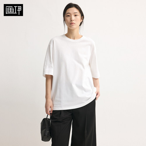 画伊2026夏季新品T恤圆领宽松短袖休闲绑带套头体恤衫女6ATX5060