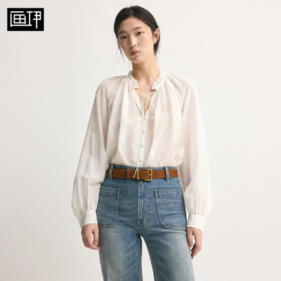 画伊2026夏季新品长袖法式白色衬衫女莱赛尔花边衬衣6ACS5056